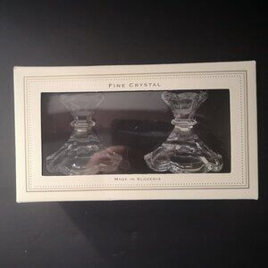 NIB Bella Lux 24% Fine Lead Crystal Set of 2 Candle Holders Made in Slovenia